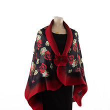 Charger l&#39;image dans la galerie, Vibrant black and red flowers shawl #218-3
