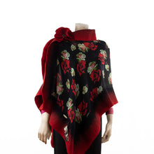 Charger l&#39;image dans la galerie, Vibrant black and red flowers shawl #210-3
