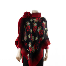 Charger l&#39;image dans la galerie, Vibrant black and red flowers shawl #218-3
