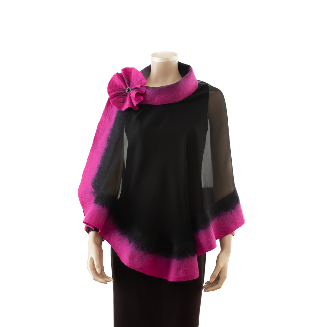 Premium black and magenta silk shawl #230-21