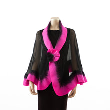 Load image into Gallery viewer, Premium black and hot rose silk shawl #230-22

