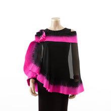Load image into Gallery viewer, Premium black and hot rose silk shawl #230-22
