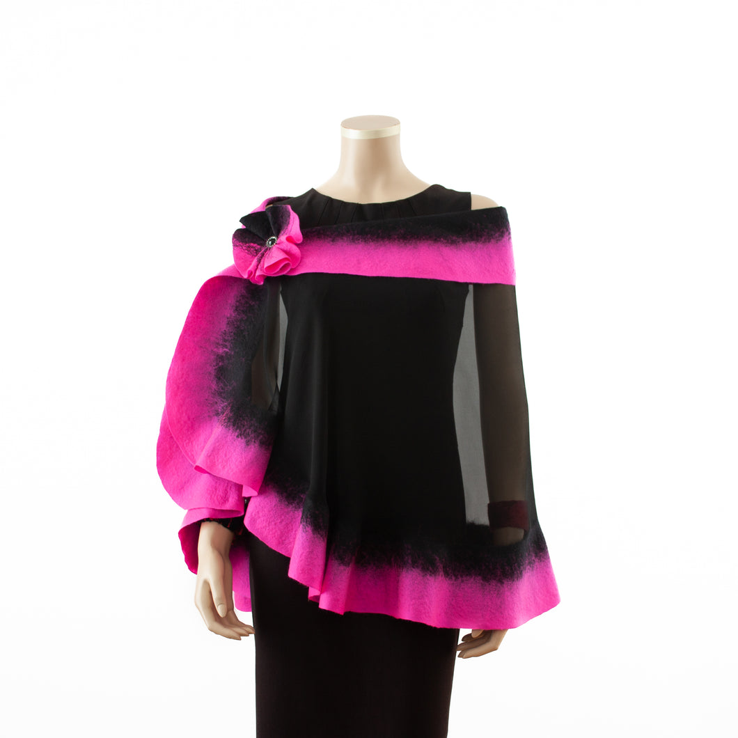 Premium black and hot rose silk shawl #230-22