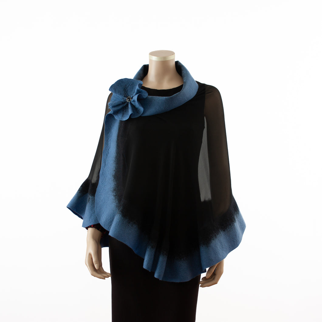 Premium black and jeans blue silk shawl #230-11