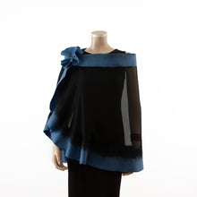 Load image into Gallery viewer, Premium black and jeans blue silk shawl #230-11
