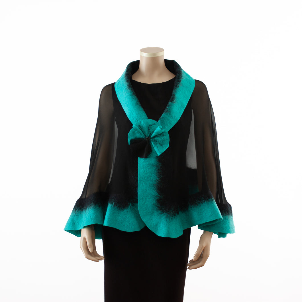 Premium black and cyan silk shawl #230-12