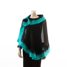 Load image into Gallery viewer, Premium black and cyan silk shawl #230-12
