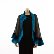 Load image into Gallery viewer, Premium black and turquoise silk shawl #230-13
