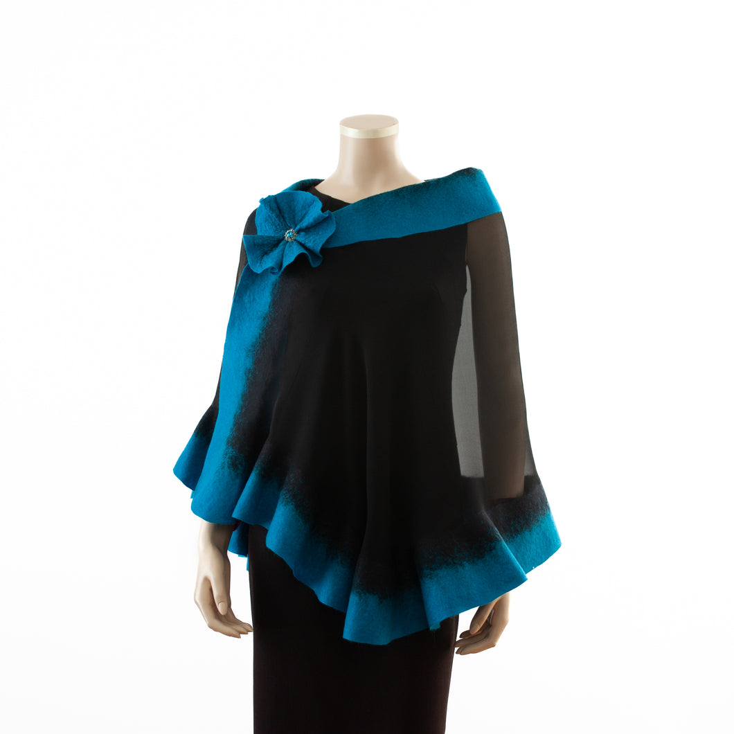 Premium black and turquoise silk shawl #230-13