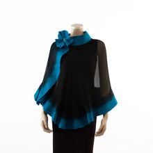 Load image into Gallery viewer, Premium black and turquoise silk shawl #230-13
