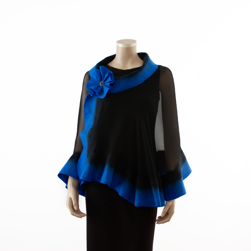 Premium black and royal blue silk shawl #230-8