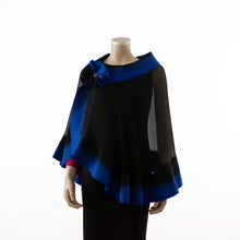 Charger l&#39;image dans la galerie, Premium black and azure blue silk shawl #230-10
