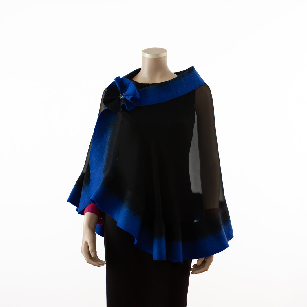 Premium black and azure blue silk shawl #230-10
