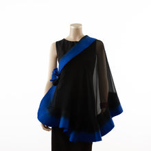 Load image into Gallery viewer, Premium black and azure blue silk shawl #230-10
