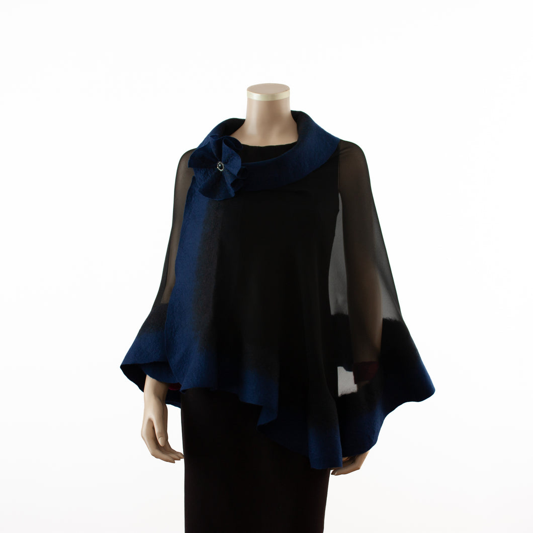 Premium black and navy blue silk shawl #230-9