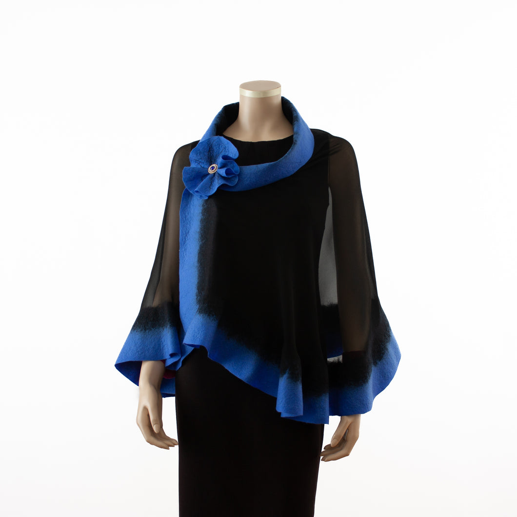 Premium black and steel blue silk shawl #230-6