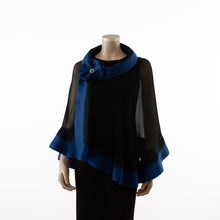 Charger l&#39;image dans la galerie, Premium black and evening blue silk shawl #230-7

