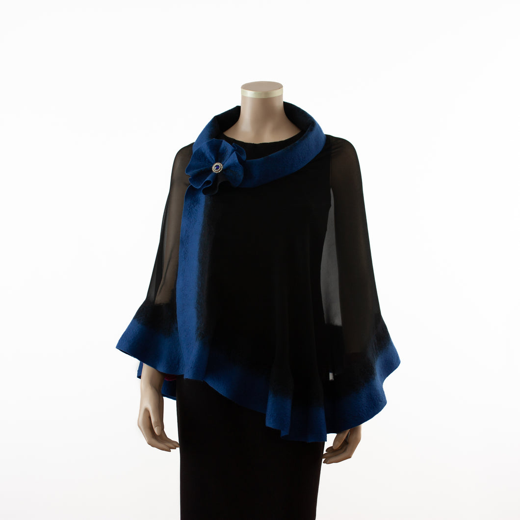 Premium black and evening blue silk shawl #230-7