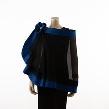 Load image into Gallery viewer, Premium black and evening blue silk shawl #230-7
