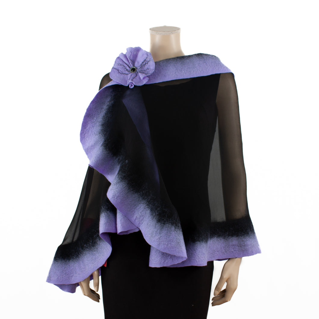 Premium black and lavender silk shawl #230-25