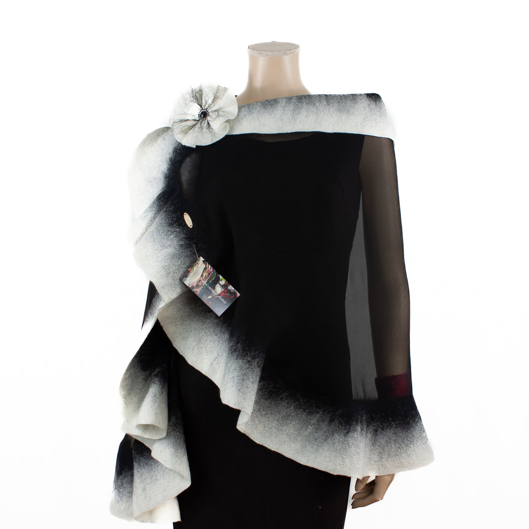 Premium black and white silk shawl #230-5