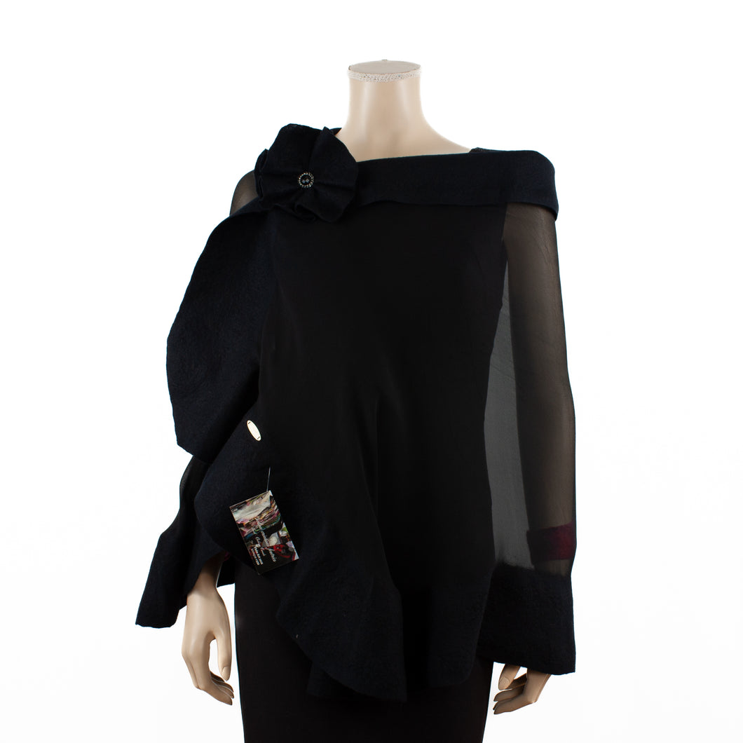 Premium pure black silk shawl #230-1