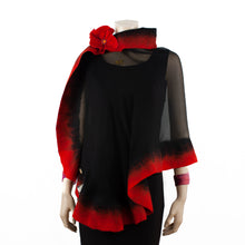 Charger l&#39;image dans la galerie, Premium black and red silk shawl #230-4
