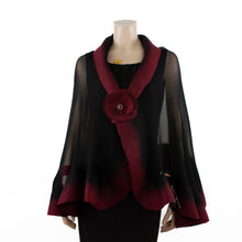 Charger l&#39;image dans la galerie, Premium black and burgundy silk shawl #230-18
