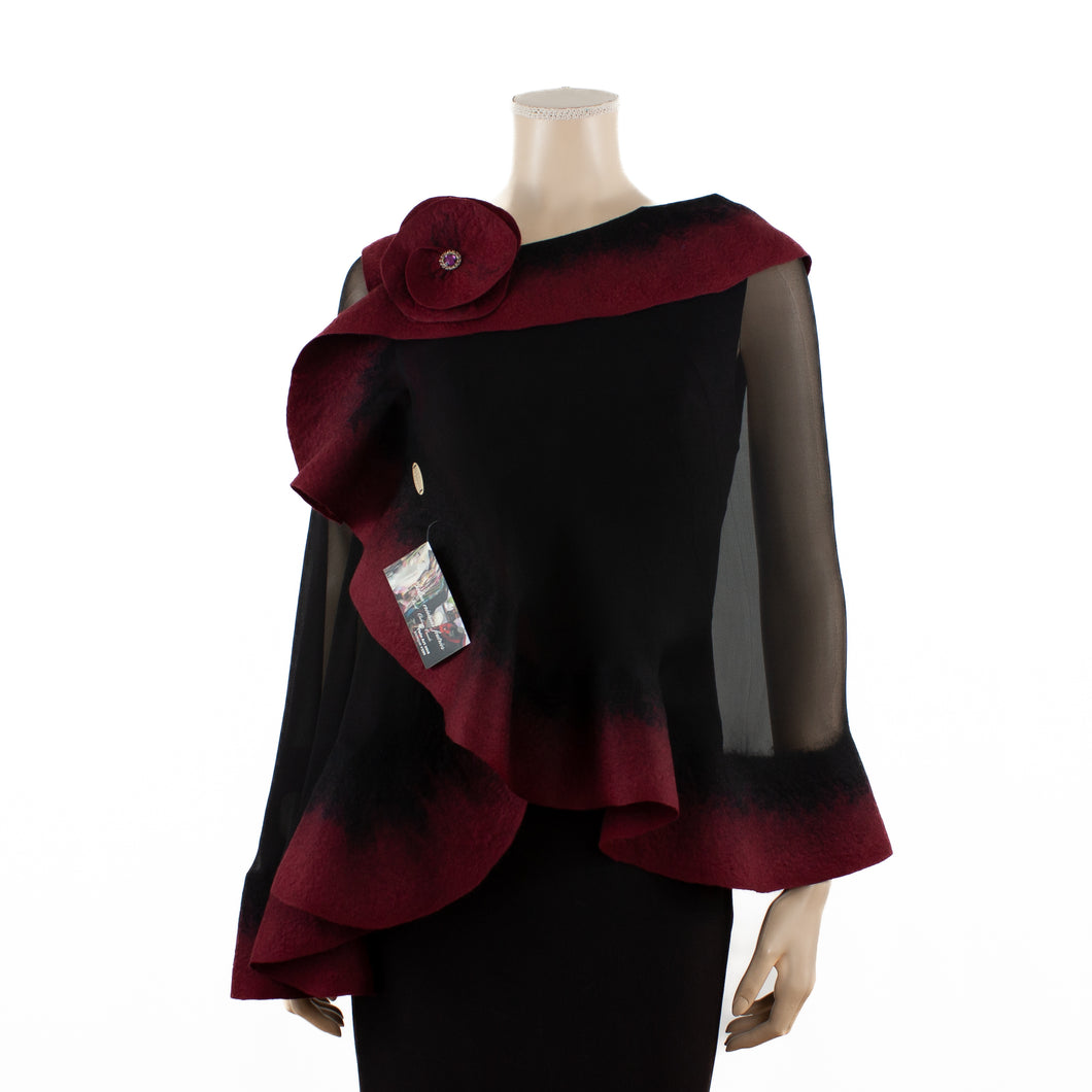 Premium black and burgundy silk shawl #230-18