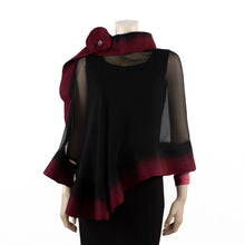Load image into Gallery viewer, Premium black and burgundy silk shawl #230-18
