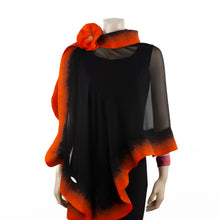 Load image into Gallery viewer, Premium black and orange silk shawl #230-16
