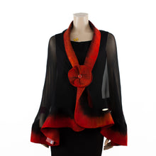 Charger l&#39;image dans la galerie, Premium black and scarlet silk shawl #230-17

