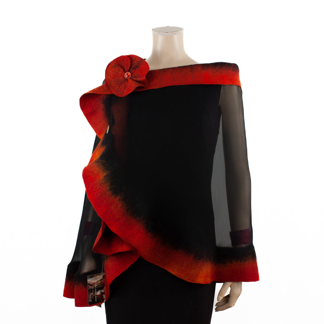 Premium black and scarlet silk shawl #230-17