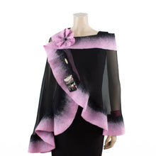 Charger l&#39;image dans la galerie, Premium black and pink silk shawl #238-20
