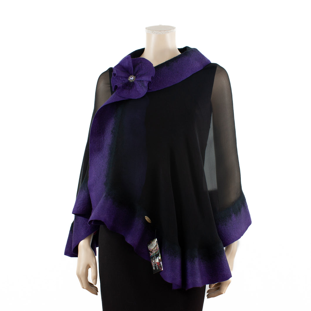 Premium black and purple silk shawl #230-23