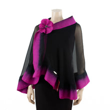 Load image into Gallery viewer, Premium black and magenta silk shawl #230-21
