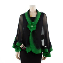 Load image into Gallery viewer, Premium black and green silk shawl #230-15
