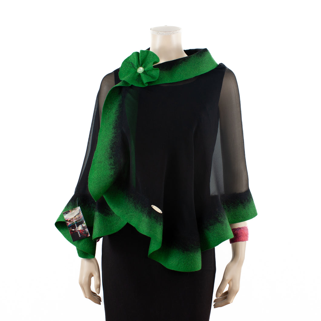 Premium black and green silk shawl #230-15