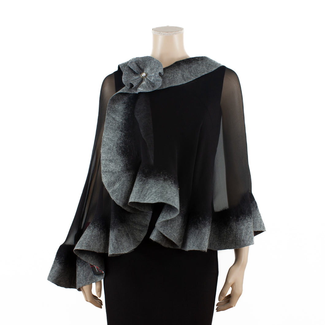 Premium black and grey silk shawl #230-14