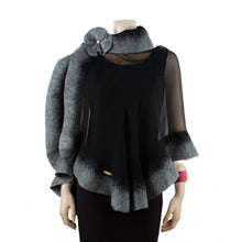 Charger l&#39;image dans la galerie, Premium black and grey silk shawl #230-14
