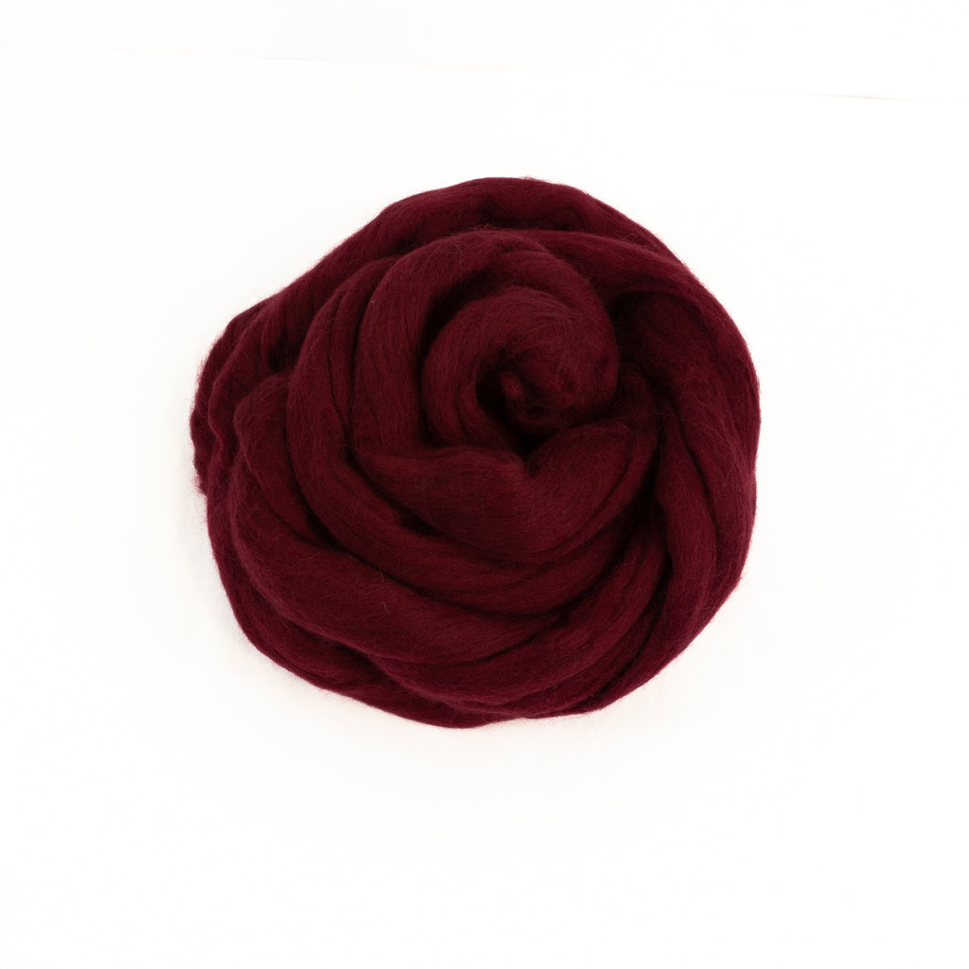 Extrafine merino wool, tops, 19 microns, Burgundy